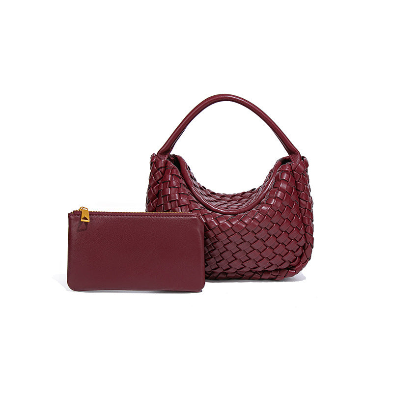 时尚编织饭盒饺子包休闲百搭单肩斜挎子母包质感潮流手提元宝包女