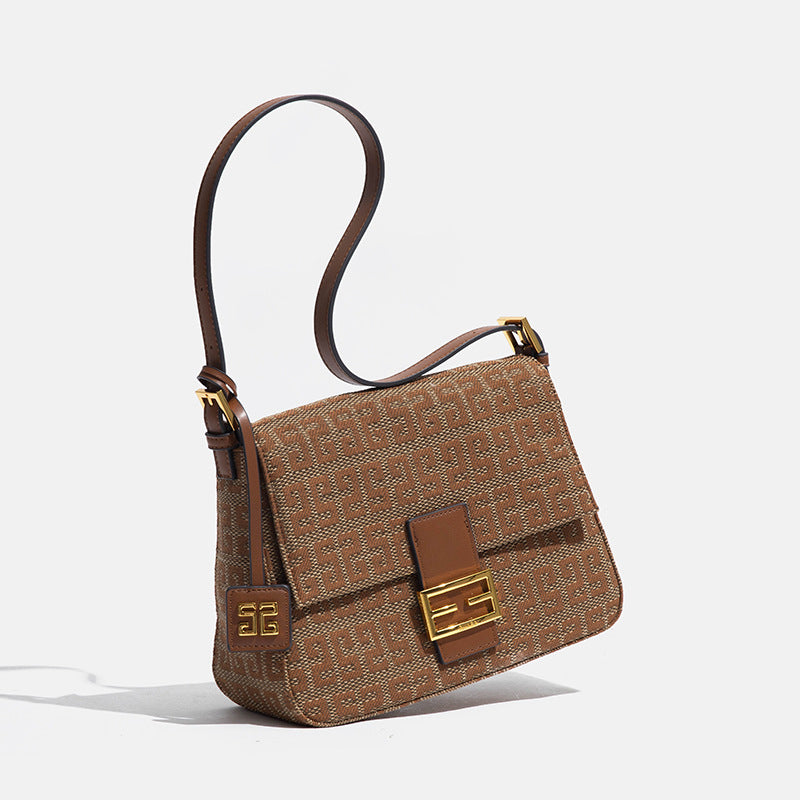 新款高定针织棉麻刺绣腋下包洋气复古时尚单肩包百搭潮流斜挎女包