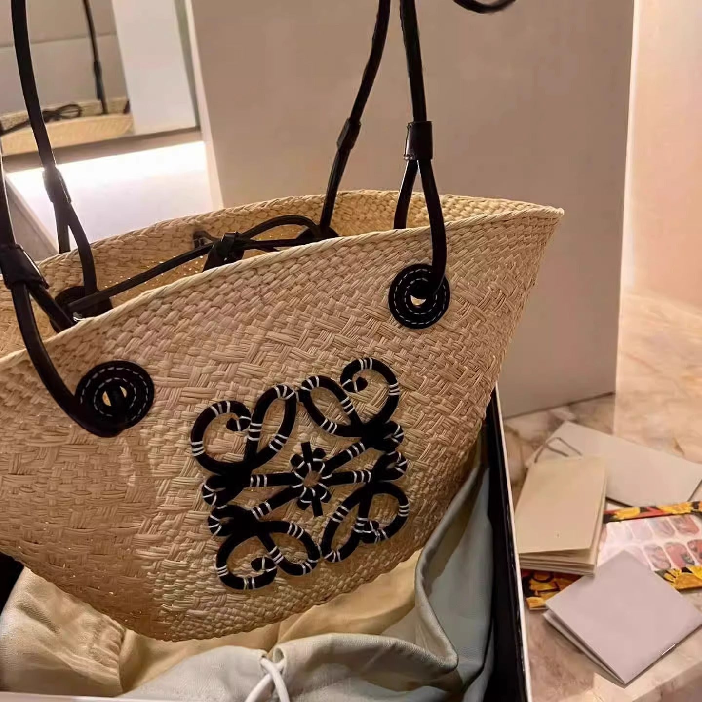 田园风手工编织托特包2024新款沙滩度假手提单肩包法式藤编草编包