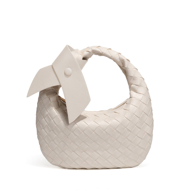 跨境潮流编织女包高级感手提百搭简约饺子包夏季休闲蝴蝶结牛角包