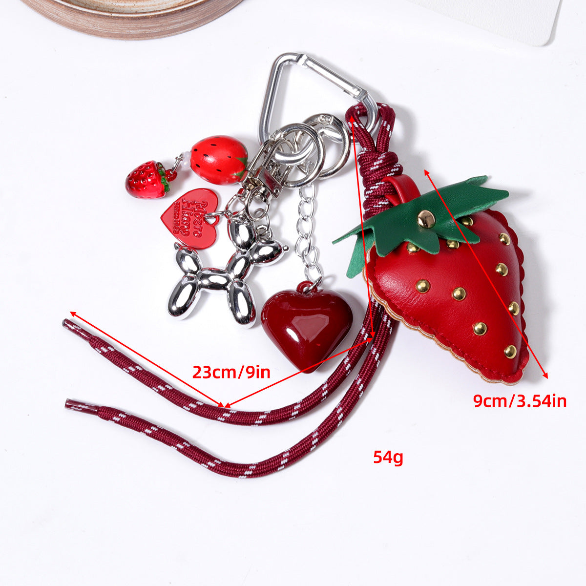 量大价优现货红色草莓包挂金属动物狗编织绳钥匙链钥匙扣包挂