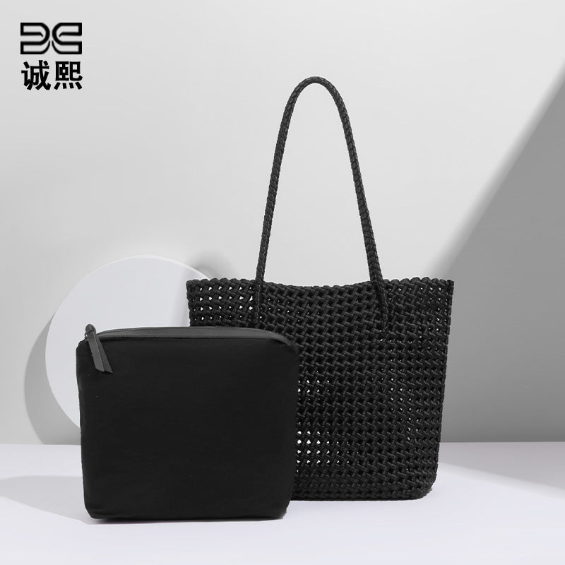 厂家新款镂空手提子母包风车结菜篮编织包原宿风文艺女单肩腋下包