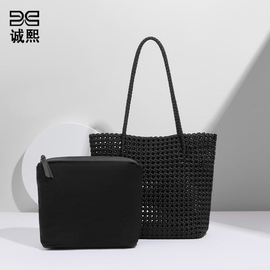 厂家新款镂空手提子母包风车结菜篮编织包原宿风文艺女单肩腋下包