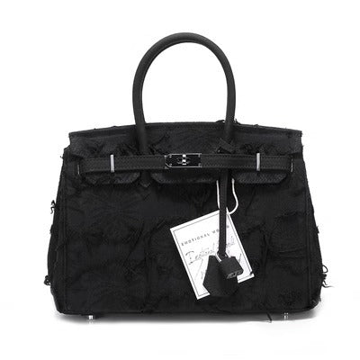 日韩潮包ins小众设计复古大容量链条串珠托特包牛仔布手提包包