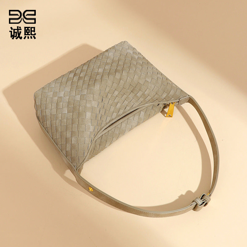 秋冬新品磨砂麂皮绒手拎饭盒包大容量高级感饺子包小众单肩腋下包