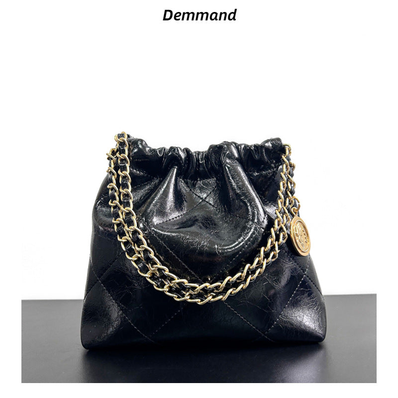 小众设计真皮水桶包女大容量托特包小香风链条单肩包高级感腋下包