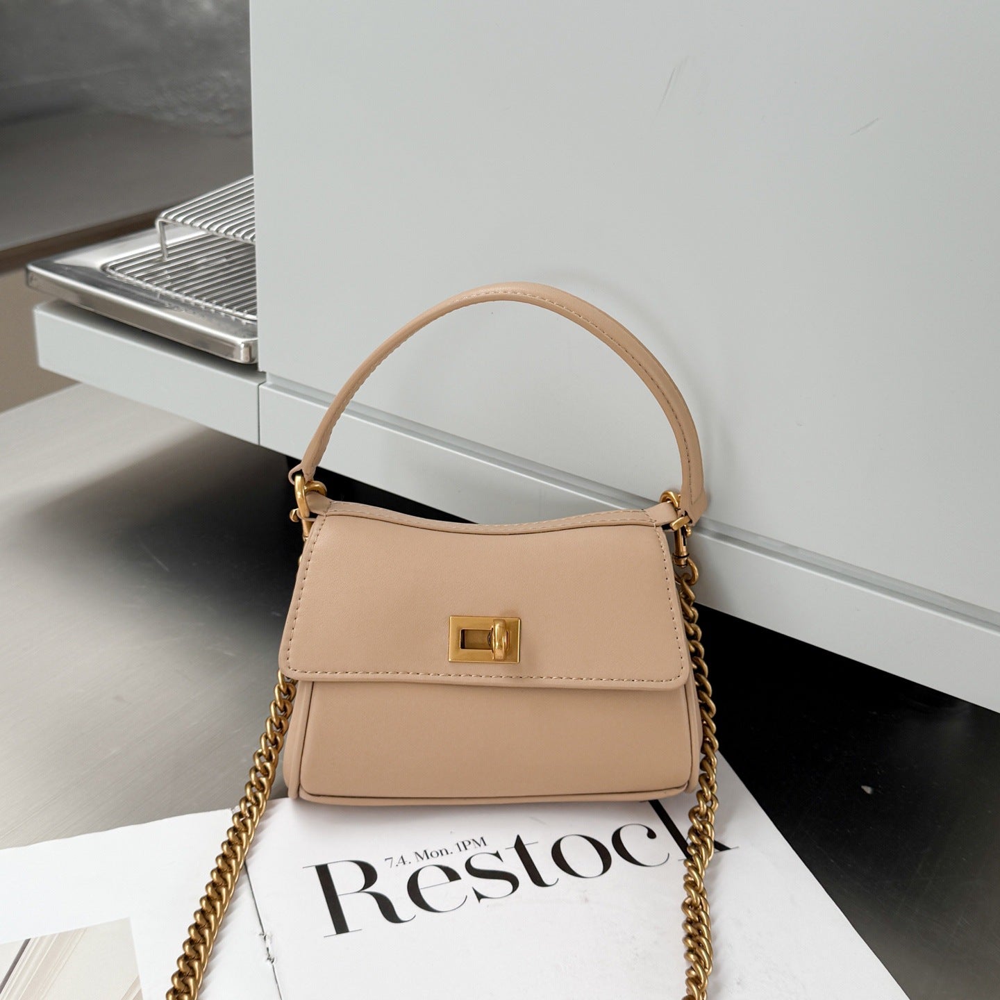 头层牛皮凯莉腋下包真皮托特包软皮手提包链条法棍包时尚斜挎包女