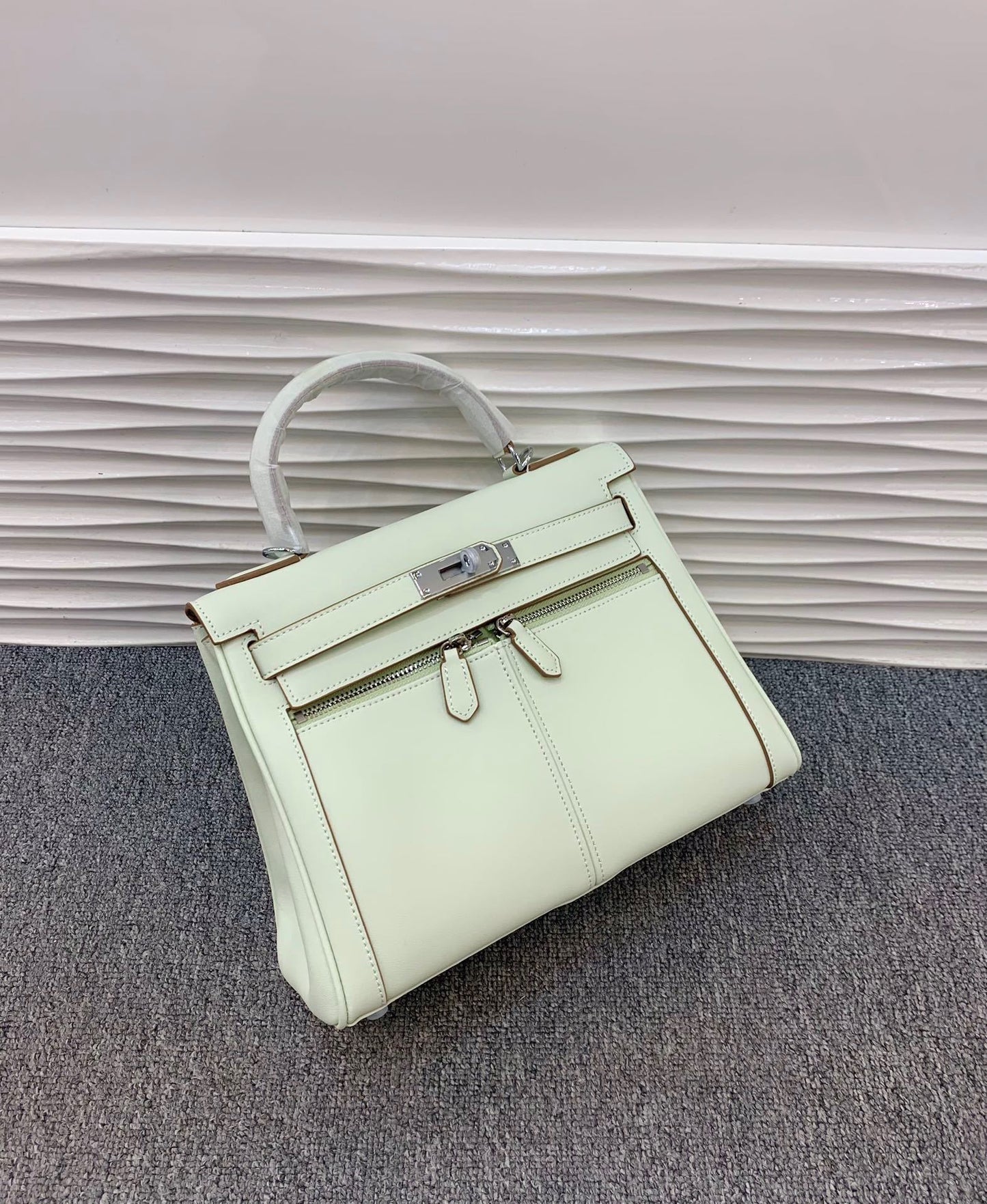 真皮复古双口袋凯莉包包女高级感大容量手提包百搭通勤单肩斜挎包