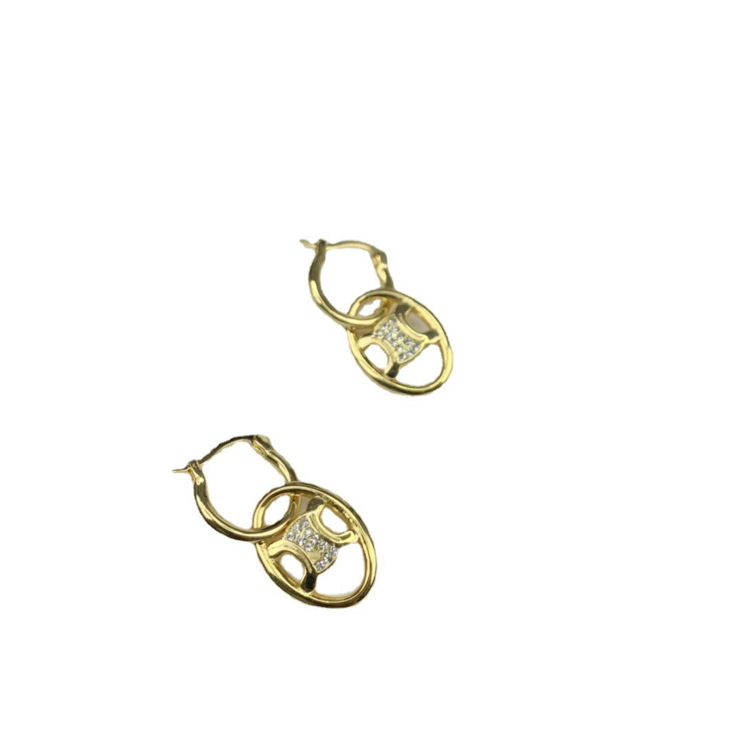 CEL风22新款镂空凯旋门耳环女高级感气质镶钻可拆卸双环圆圈耳饰