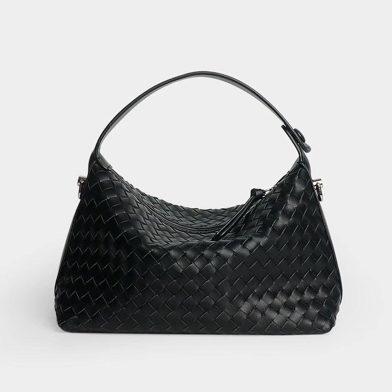 亚马逊小众真皮编织饺子包牛皮流浪风斜挎包女枕头包手拎包批发