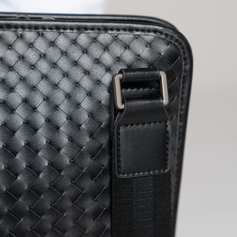 x&bv男包真皮背包单肩包斜挎包男士休闲牛皮编织竖款时尚小平板包