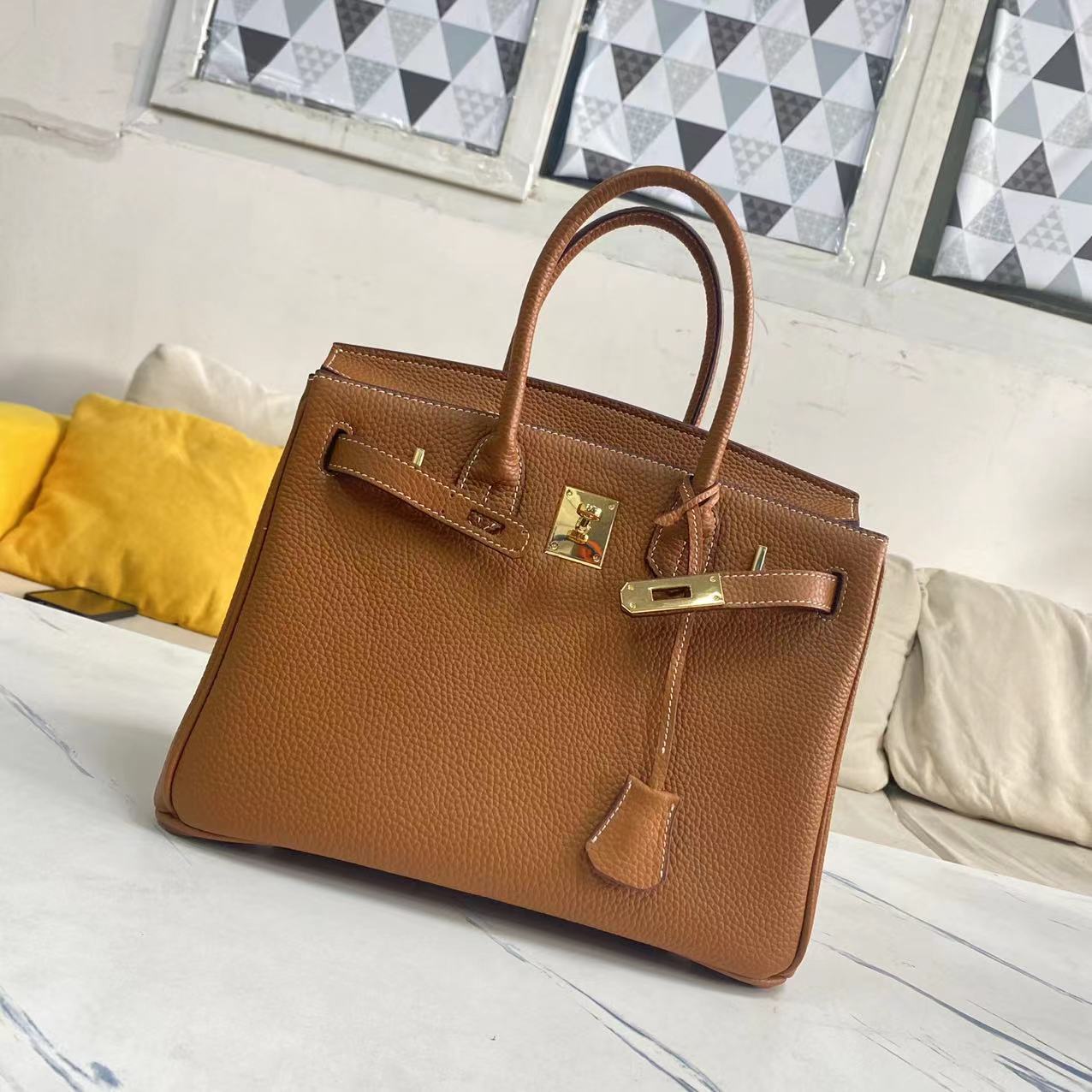 包包女荔枝纹牛皮铂金包头层牛皮凯莉包手提包BK25/30/35togo牛皮