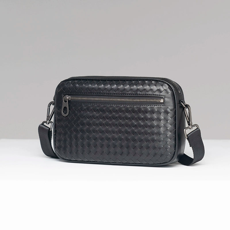 X&BV真皮男包手拿包休闲手包编织横款多功能单肩斜挎包男士小背包