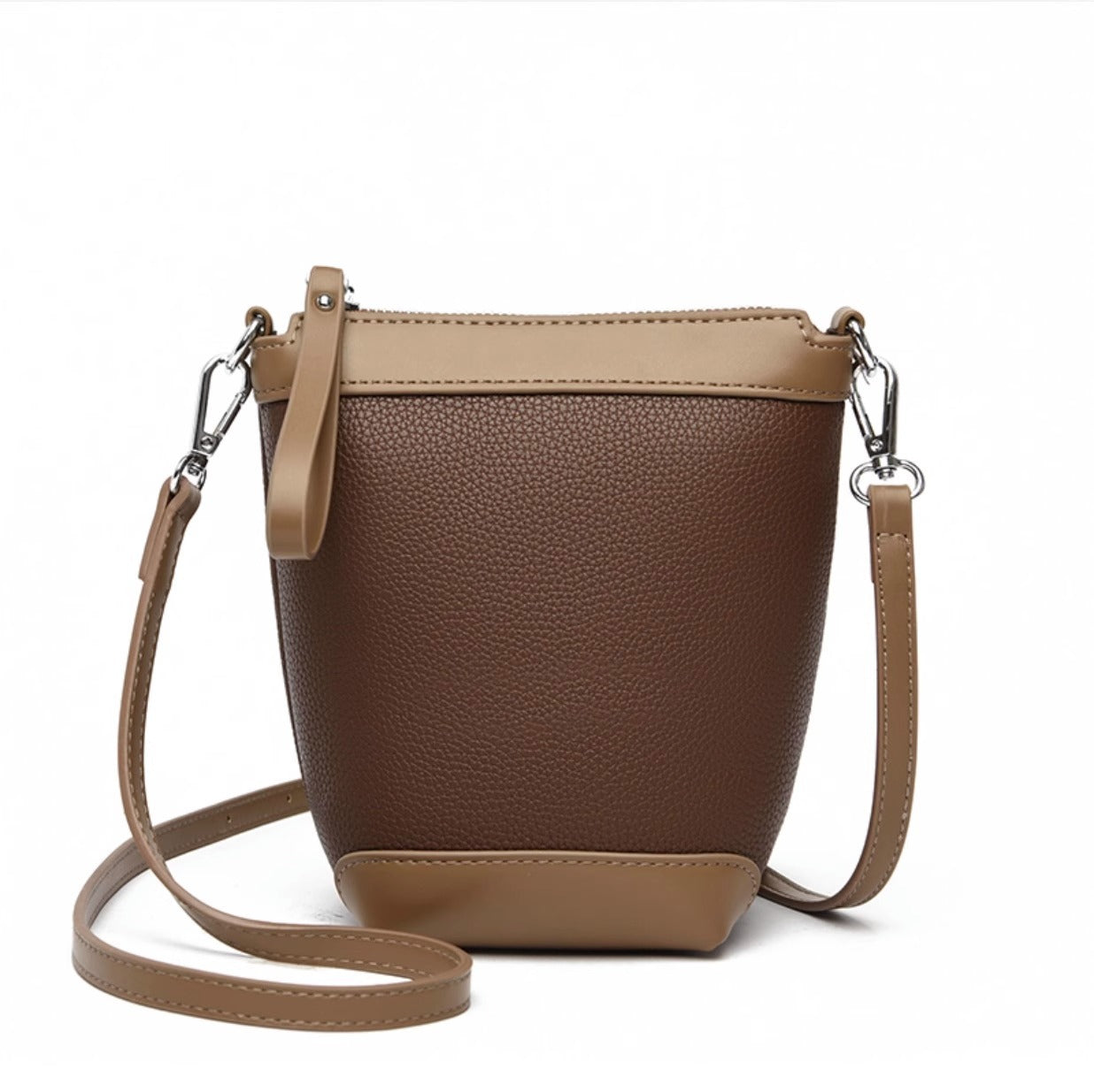 牛皮帆布拼接mini水桶包包女2023夏季单肩斜跨包韩版休闲手机包潮