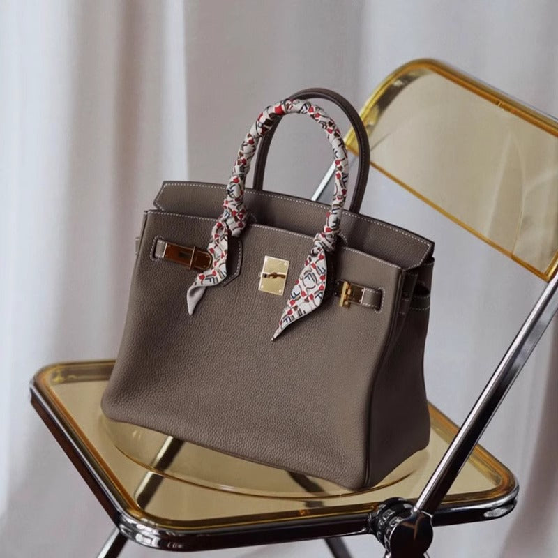 欧美外贸款头层牛皮荔枝纹铂金包真皮女包手提包单肩斜挎凯莉大包