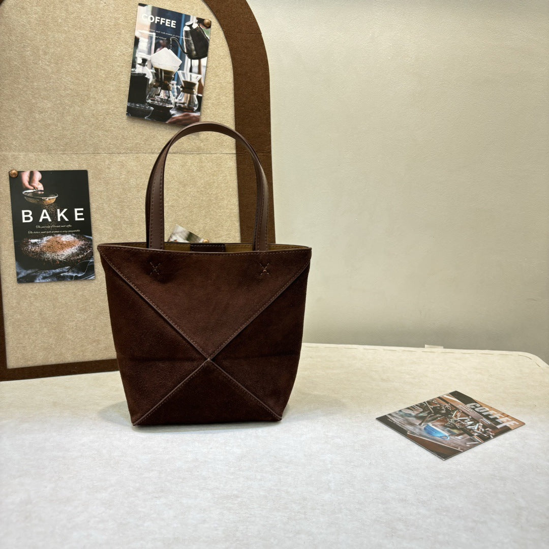 小众高级感磨砂牛皮手提包2024秋冬复古几何托特包单肩包斜挎包潮