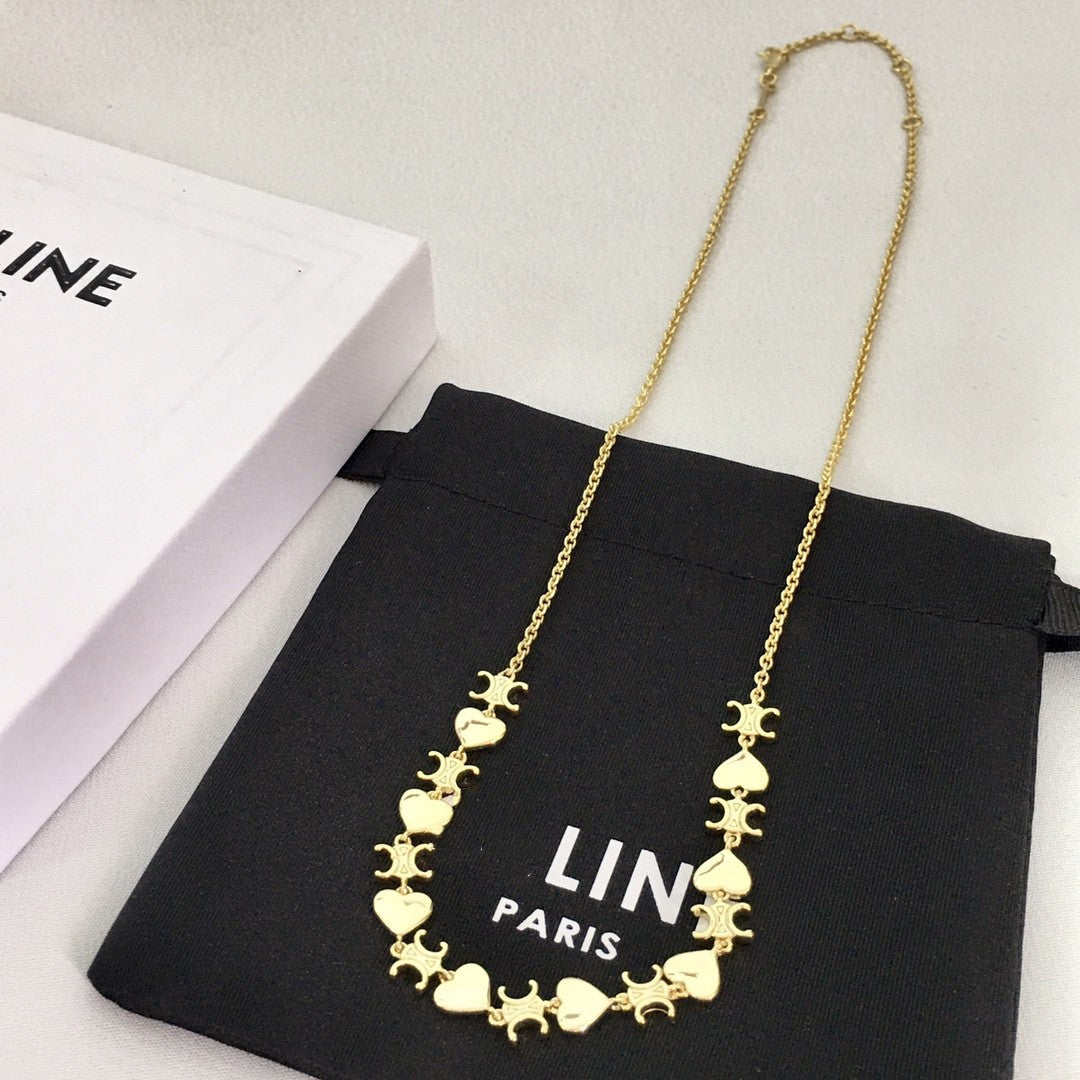 赛家21新款心形凯旋门项链女高级感气质颈链铜镀金光面爱心锁骨链