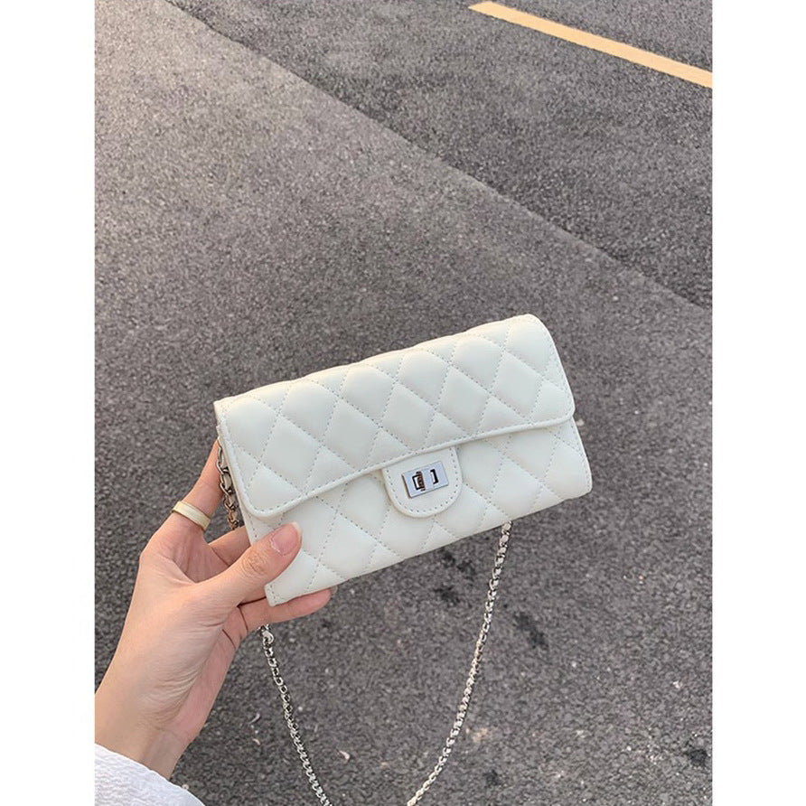 大牌品牌 小香风零钱包迷你小方包黑色手机包单肩斜挎菱格链条包