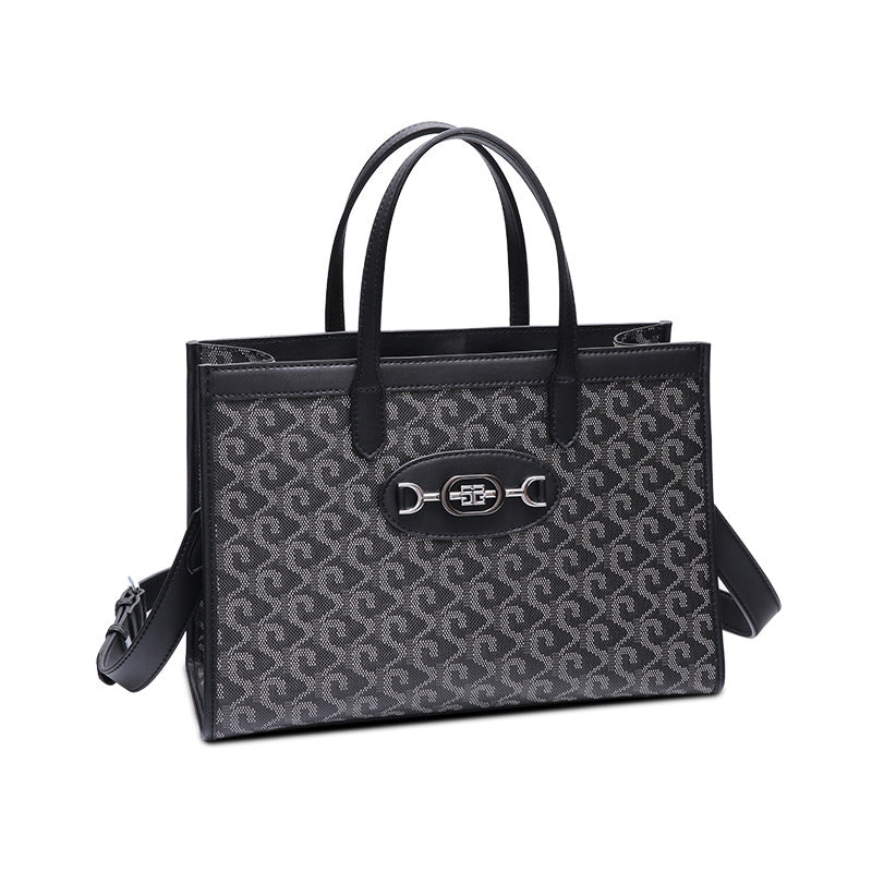 复古大容量新款单肩斜挎包气质女士手提包通勤软皮狗牙印花托特包