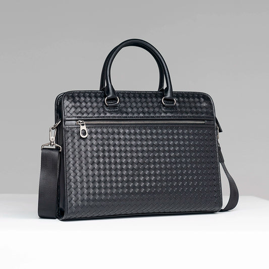 x&bv公文包男商务手提包男士真皮电脑包牛皮编织男包单肩斜挎包大