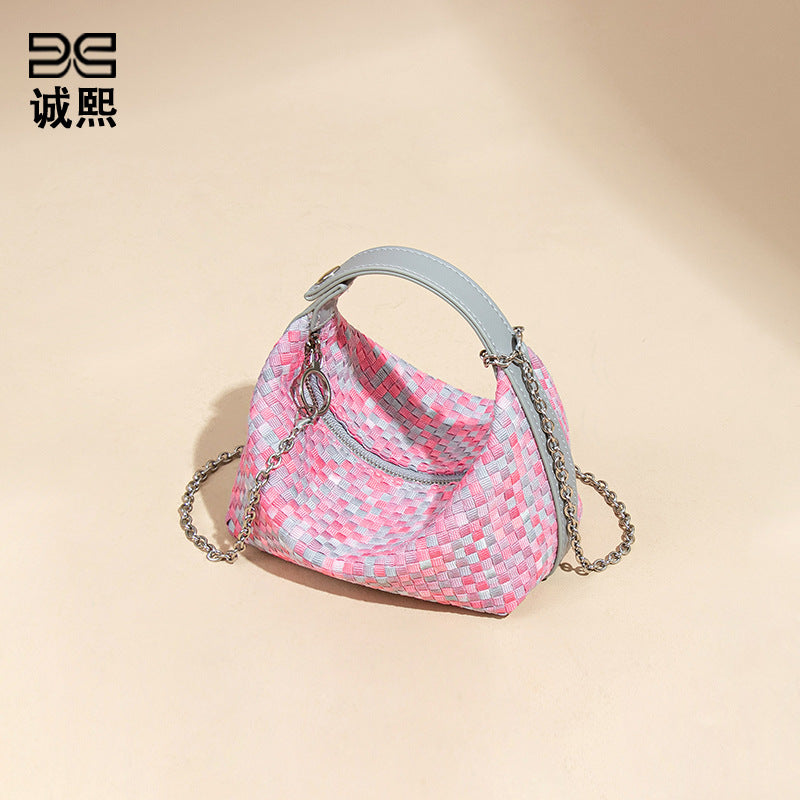 时尚彩色小包包女2025新款手工编织饭盒包迷你可爱手拎单肩斜跨包