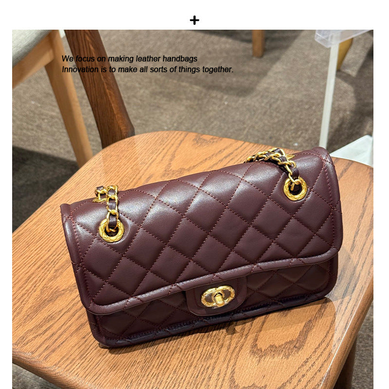 2025新款小香风羊皮cf包复古链条豆腐包高级感单肩斜挎口盖包包