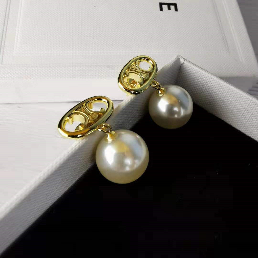 赛家2021新款凯旋门珍珠耳环时髦简约高级感celin风银针珍珠耳钉