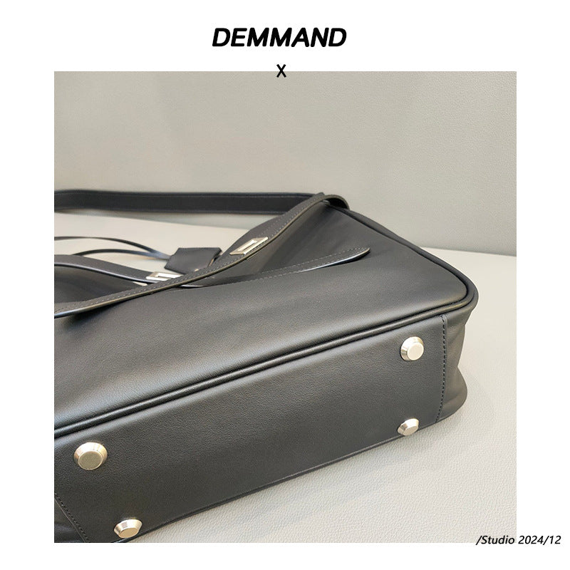 锁扣托特包水桶包头层牛皮大容量通勤单肩腋下斜挎高级感真皮女包