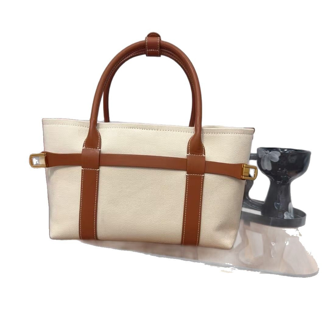 帆布托特包包女2025新款高级感小众设计撞色手提包大容量通勤百搭