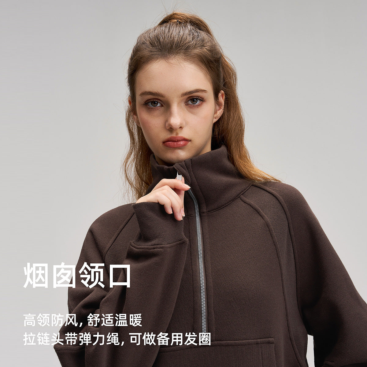 防风运动外套女加绒加厚半拉链宽松瑜伽健身服棉lulu烟囱高领卫衣