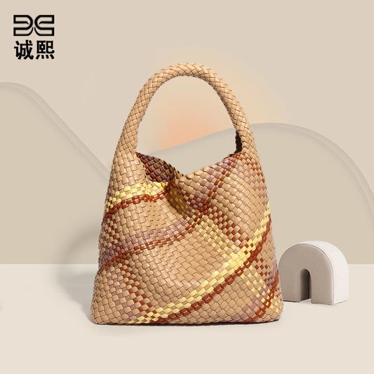 韩版女跨境单肩托特包通勤百搭腋下包大容量手拎包撞色时尚子母包