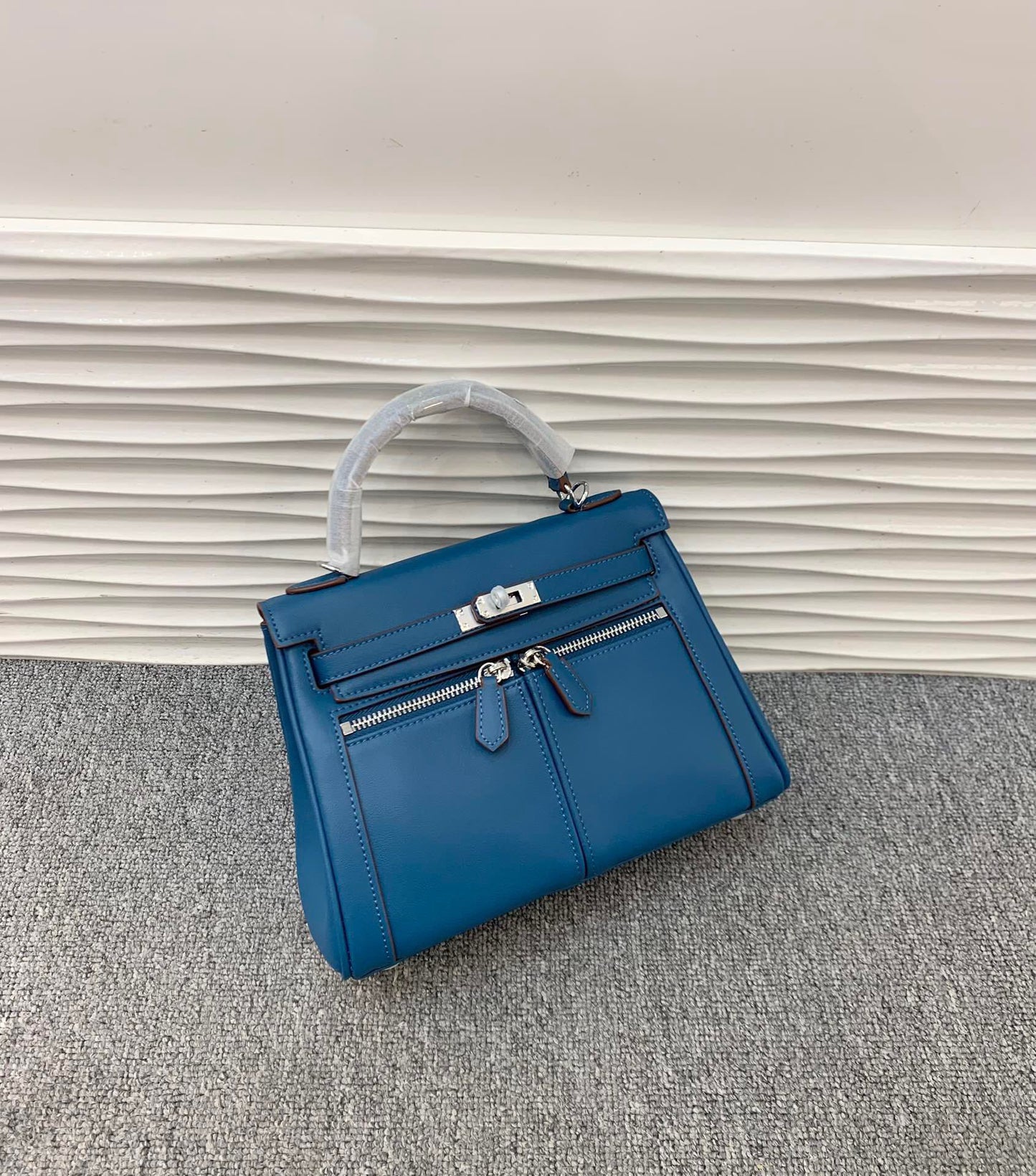 真皮复古双口袋凯莉包包女高级感大容量手提包百搭通勤单肩斜挎包