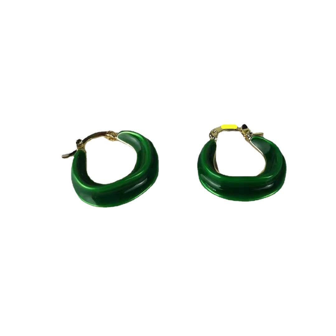 赛家新款celin秀创意彩色珐琅小号金色饰面黄铜圈式扭曲圆圈耳环