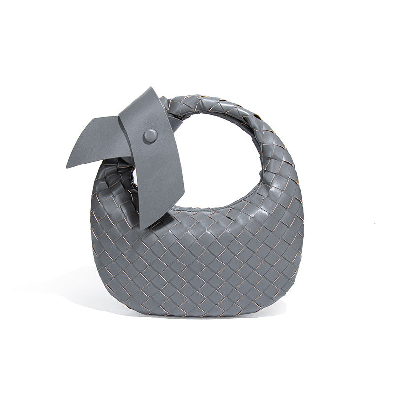 2025跨境新款手工编织牛角包时尚百搭手提女包质感休闲复古饺子包