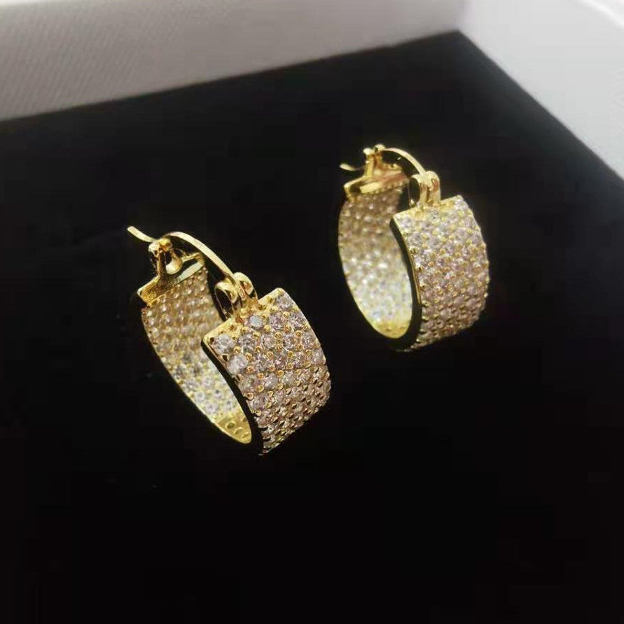 赛家法式新款复古金色满钻耳圈耳扣镶钻圆圈耳环时尚个性冷淡风