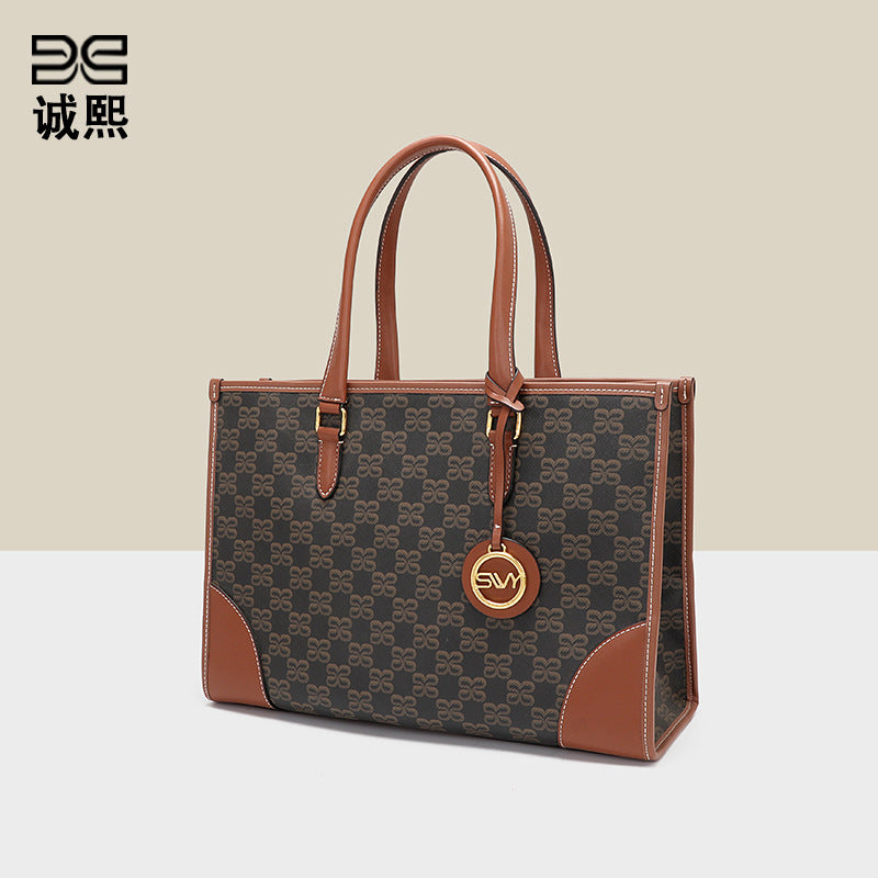 跨境商务通勤托特包百搭大容量潮流手提包女士气质老花单肩腋下包