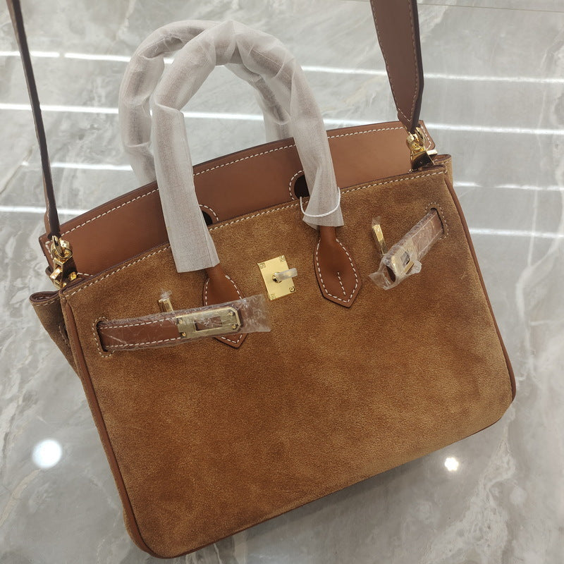 美拉德 铂金麂皮配牛皮包包女秋冬高级感手提包 潮百搭单肩斜挎包