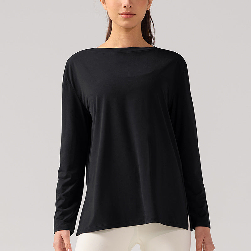 lulu新款运动上衣女士宽松船型领口长袖T恤裸感透气瑜伽服罩衫