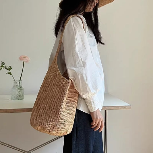 法式拉菲草编包女夏时尚百搭大容量单肩腋下托特海边度假沙滩女包