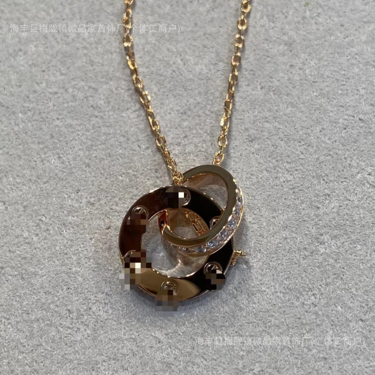 卡家高版本双环满天星圆饼项链女精工镀18K玫瑰金轻奢高级感锁骨