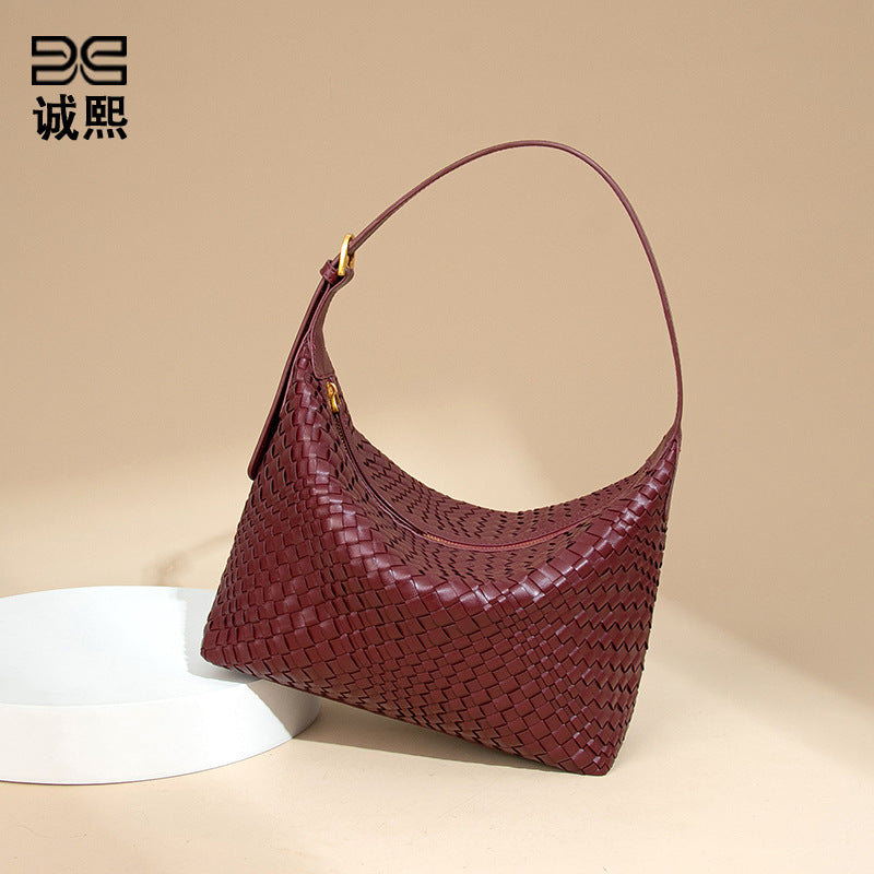 2025开春新款手工编织包包时尚单肩腋下包大容量通勤手提饭盒包女
