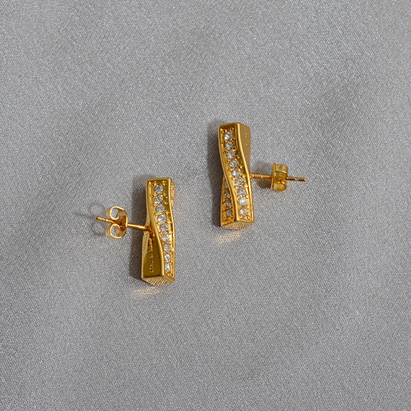 赛家新款ins法式celin风一字耳环闪钻简约时尚耳环小巧钻石耳钉