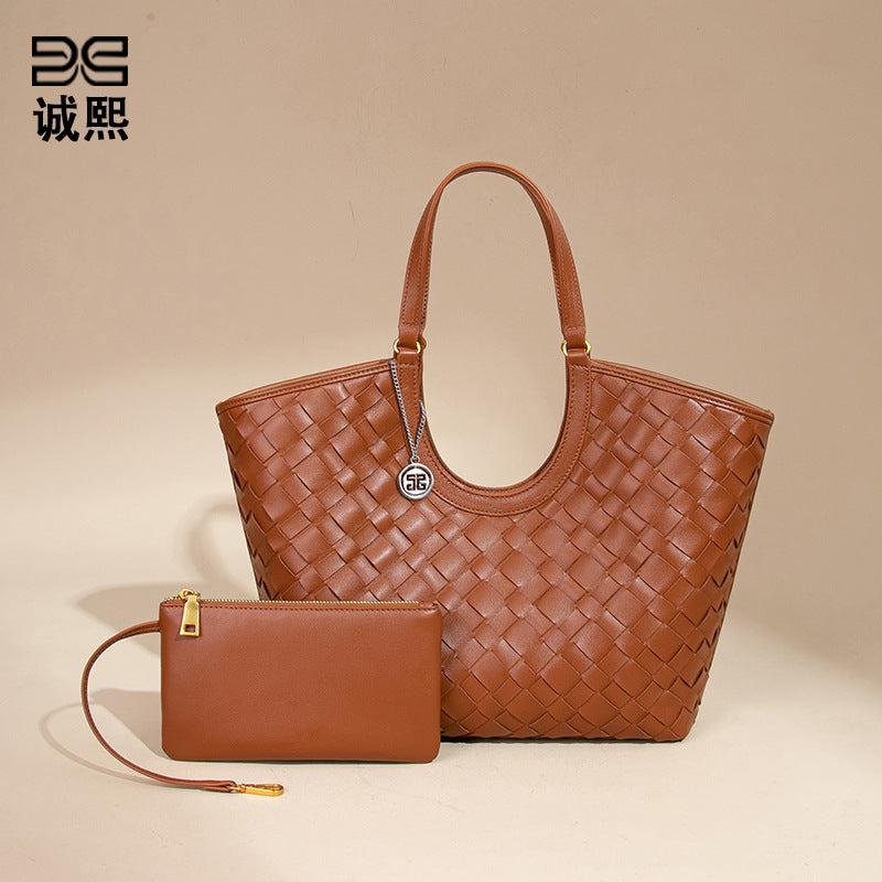 复古潮流单肩腋下包质感女士手工编织包高级感手提菜篮子母托特包