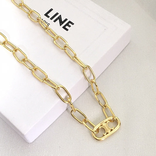 赛家新款锁骨链vintage凯旋门粗猪鼻子复古极简风链条项链手链