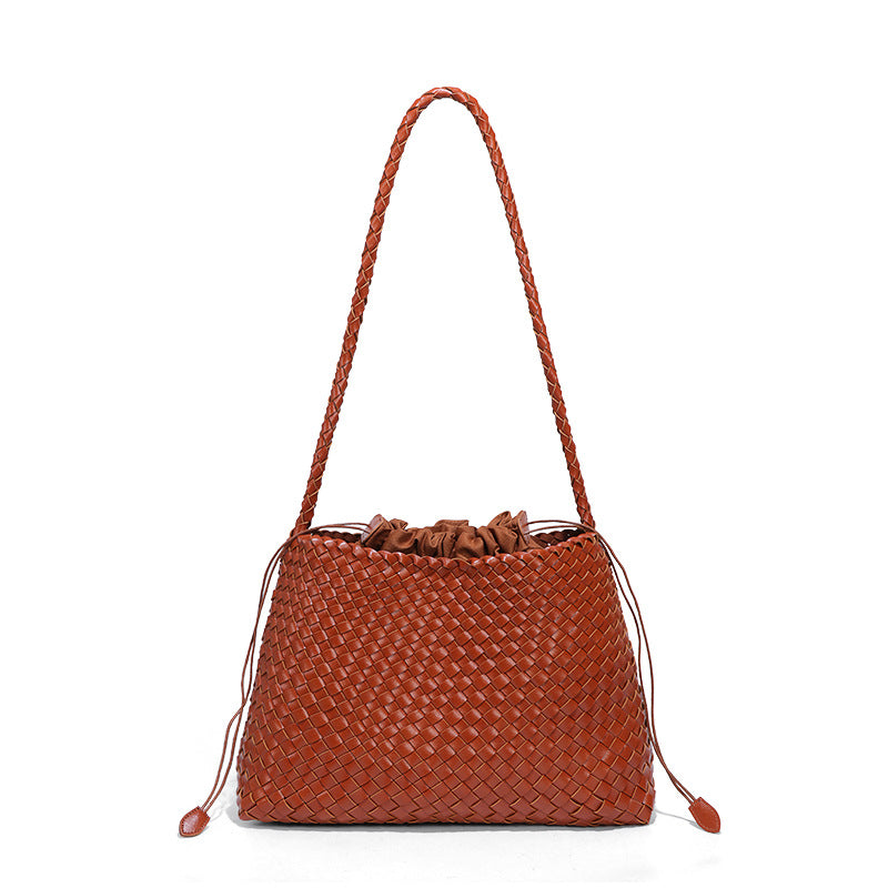 韩版时尚单肩女包大容量菜篮子母包手工编织包包潮流纯色腋下女包