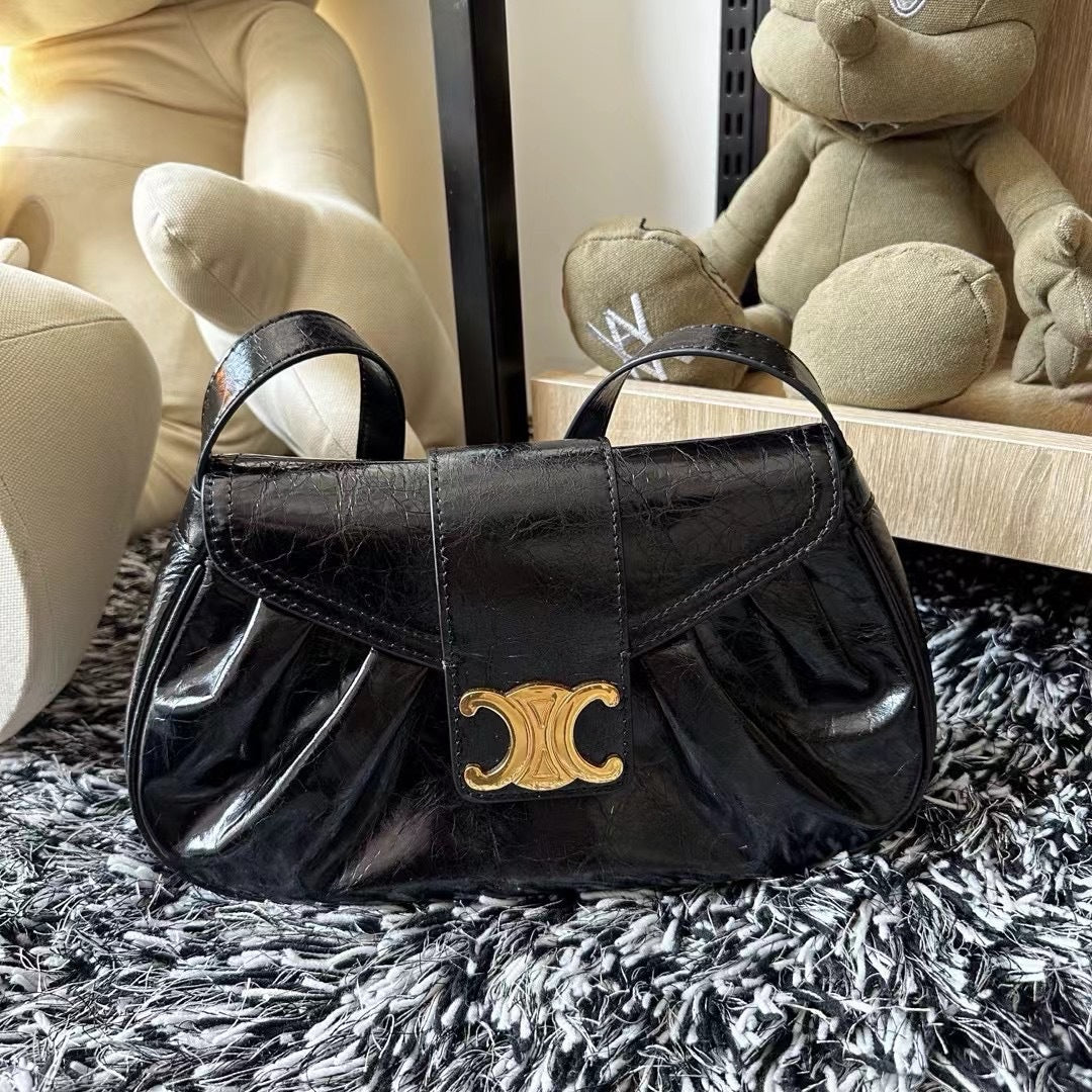 头层牛皮凯旋门真皮褶皱云朵包腋下包法棍包时尚百搭单肩手提包女