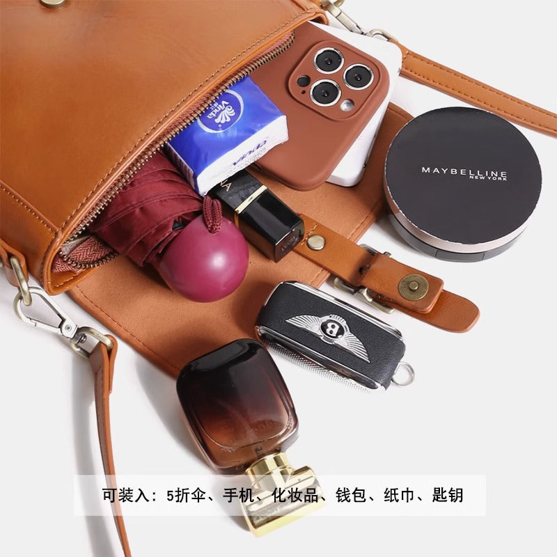 植鞣皮女包2023新款时尚邮差包复古单肩小包包头层牛皮斜挎包