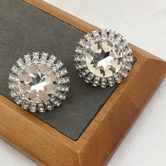 缪家新款满钻圆形耳钉夹女高级感个性气质欧美风K9水钻大耳环