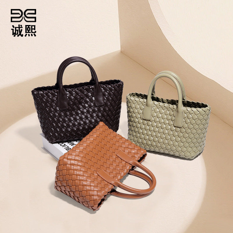 欧美大容量通勤包女简约休闲手提包时尚手工编织包潮流单肩斜挎包