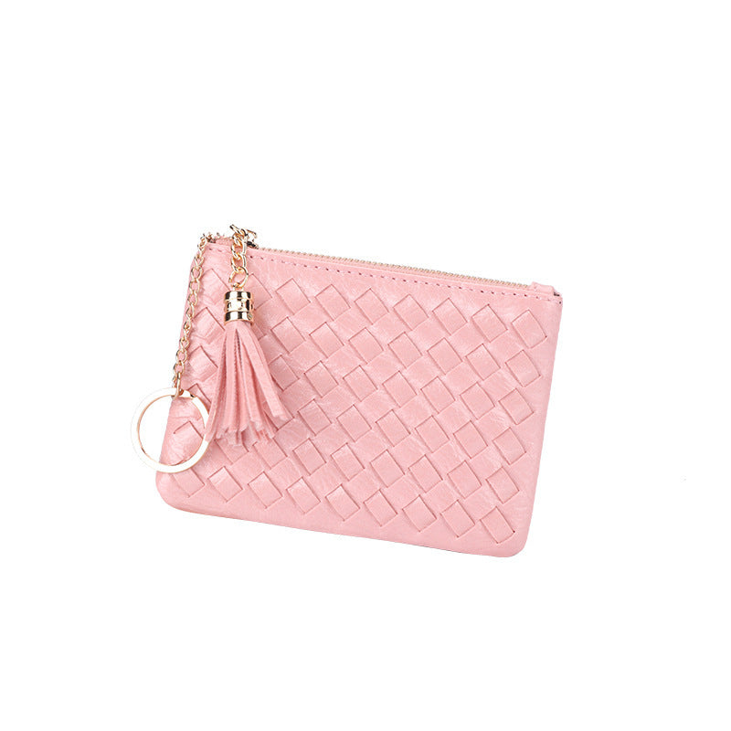 批发定制编织银币零钱包小巧轻便百搭卡包钥匙扣流苏拉链短款钱包